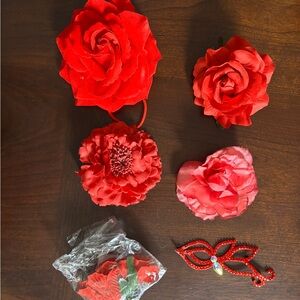 Red Floral Hair Accessories Set
